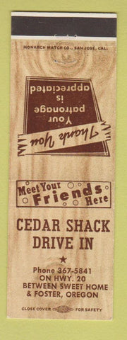 Matchbook Cover - Cedar Shack Drive In Sweet Home Foster OR