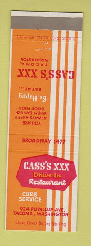 Matchbook Cover - Cass's XXX Restaurant Tacoma WA Drive In