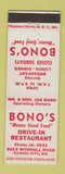 Matchbook Cover - Bono's Drive In Restaurant Kansas City MO