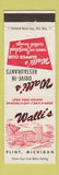 Matchbook Cover - Walli's Drive In Restaurants Flint MI