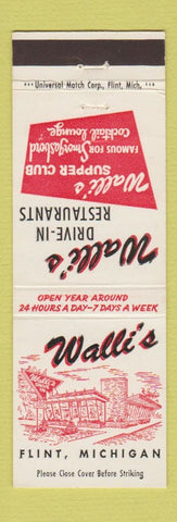 Matchbook Cover - Walli's Drive In Restaurants Flint MI