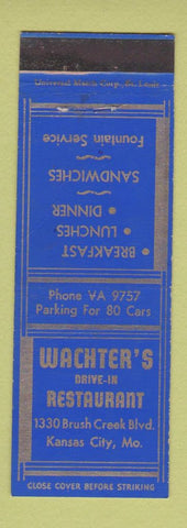 Matchbook Cover - Wacher's Drive In Restaurant Kansas City MO