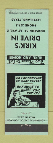 Matchbook Cover - Kirk's Drive In Restaurant Levelland TX