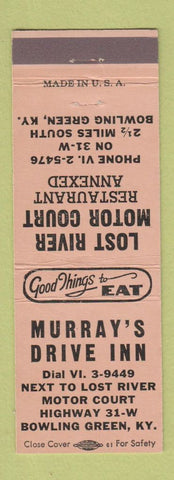 Matchbook Cover - Murray's Drive Inn Bowling Green KY Lost River Motor Court