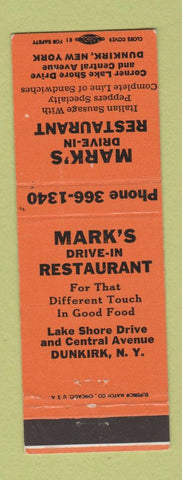Matchbook Cover - Mark's Drive In Restaurant Dunkirk NY