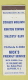 Matchbook Cover - Nick's Friendly Service Cliffside NJ auto repair