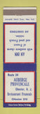 Matchbook Cover - Auberge Provencale French Restaurant Chester NJ low phone #