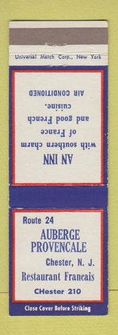 Matchbook Cover - Auberge Provencale French Restaurant Chester NJ low phone #