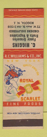 Matchbook Cover - Royal Scarlet Foods C Higgins Bogota NJ grocery