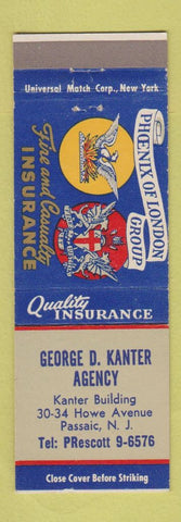 Matchbook Cover - George Kanter Insurance Agency Passaic NJ