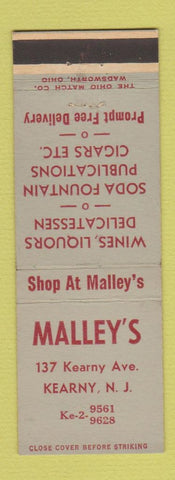Matchbook Cover - Malley's Deli Liquor Fountain Kearny NJ
