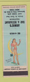 Matchbook Cover - Arnie's Bar Restaurant New York City pinup