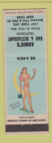 Matchbook Cover - Arnie's Bar Restaurant New York City pinup