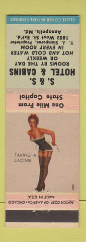 Matchbook Cover - S&S Hotel Cabins Annapolis MD TJ Siomporas pinup