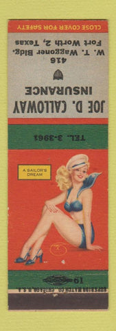 Matchbook Cover - Joe Calloway Insurance Fort Worth TX pinup