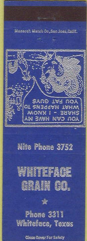 Matchbook Cover - Whiteface Grain Co Whiteface TX turkey