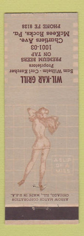 Matchbook Cover - Wil Kar Grill McKees Rocks PA ARROW pinup