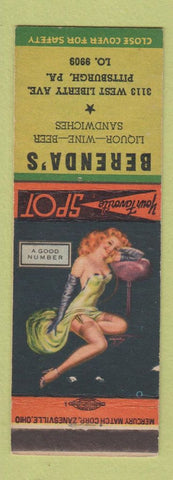 Matchbook Cover - Berenda's Restaurant Pittsburgh PA pinup