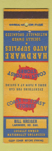 Matchbook Cover - Coast to Coast Hardware Bill Kreiger Larimore ND