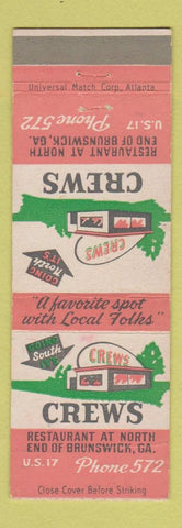 Matchbook Cover - Crews Restaurant Brunswick GA low phone #