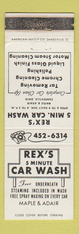 Matchbook Cover - Rex's Car Wash Zanesville OH WEAR