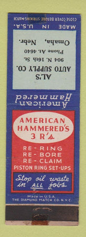 Matchbook Cover - Al's Auto Supply Omaha NE American Hammered Piston Rings WORN