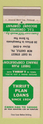 Matchbook Cover - Thrift Plan Loans New Castle PA