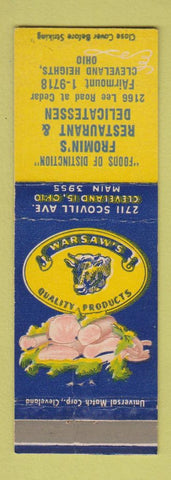 Matchbook Cover - Fromin's Deli Cleveland Heights OH Warsaw's Meats WEAR