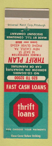 Matchbook Cover - Thrift Plans Loans New Castle PA
