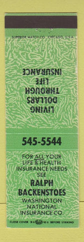 Matchbook Cover - Ralph Backenstoes Insurance