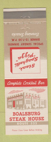Matchbook Cover - Boalsburg Steak House PA pizza