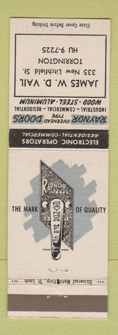 Matchbook Cover - Ranyor Doors James Vail Torrington CT