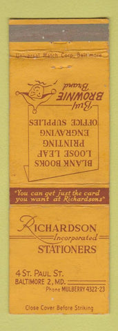 Matchbook Cover - Richardson Stationery Baltimore MD WEAR