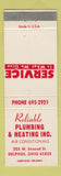 Matchbook Cover - Reliable Plumbing Heating Delphos OH