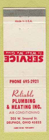 Matchbook Cover - Reliable Plumbing Heating Delphos OH