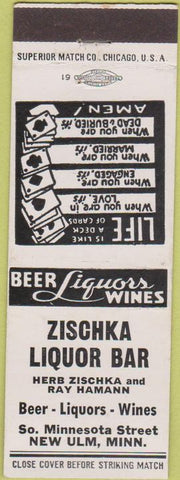 Matchbook Cover - Zischka Bar New Ulm MN liquor