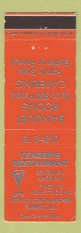 Matchbook Cover - Yeager's Restaurant Summit IL