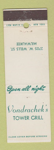 Matchbook Cover - Vondrachek's Tower Grill Milwaukee WI