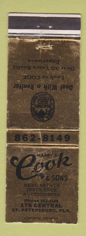 Matchbook Cover - Harry Cook Real Estate Insurance St Petersburg FL WEAR
