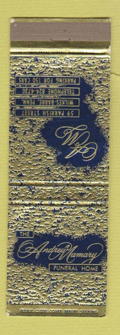 Matchbook Cover - Andrew Mamary Funeral Home Wilkes Barre PA