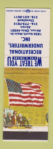 Matchbook Cover - Recreational Underwriters Insurance Akron Cleveland OH