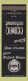 Matchbook Cover - Kliros Oxford House Cameo Room
