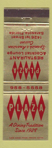 Matchbook Cover - Plaza Restaurant Sarasota FL