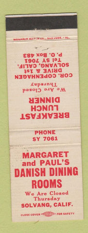Matchbook Cover - Margaret and Paul's Danish Restaurant Solvang CA