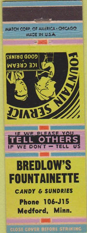Matchbook Cover - Bredlow's Fountainette Medford MN