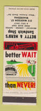 Matchbook Cover - Betty & Herb's Sandwich Shop Waukesha WI