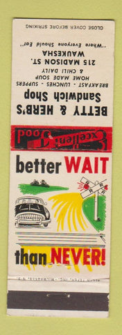 Matchbook Cover - Betty & Herb's Sandwich Shop Waukesha WI