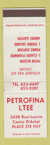 Matchbook Cover - Petrofina Ltee Place Ste Foy QC WEAR