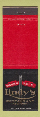 Matchbook Cover - Lindy's Restaurant New York City