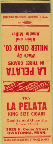 Matchbook Cover - La Pelata King Size Cigars Owatonna MN